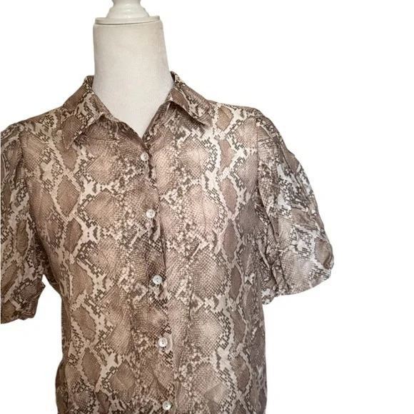 Bailey 44 Brown/Tan Snakeskin Short Sleeve Button Shirt - Picture 3 of 3